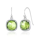 Jupiter Natural Peridot Gemstone Earrings - Rhodium Plated Genuine Gemstone Dangle Women Earrings, 1