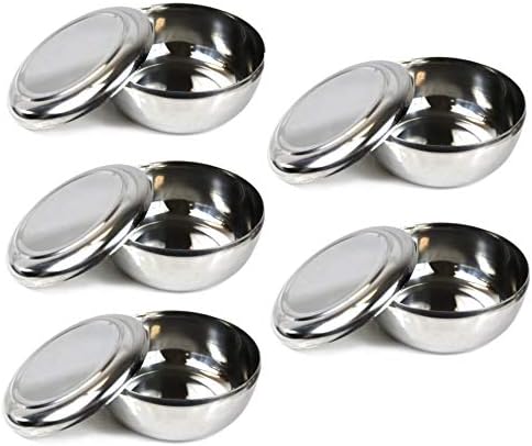 SoltreeBundle Set of 5, Korean Stainless Steel Rice Bowl with Lid Set, Korean Kitchen Restaurant, Multi-Purpose Stainless Steel Hygienic Sanitary Bowl + Lid Set