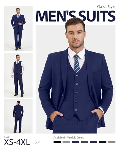 Image of Cooper & Nelson Men's Suit Slim Fit, 3 Piece Suits for Men, One Button Solid Jacket Vest Pants with Tie, Tuxedo Set