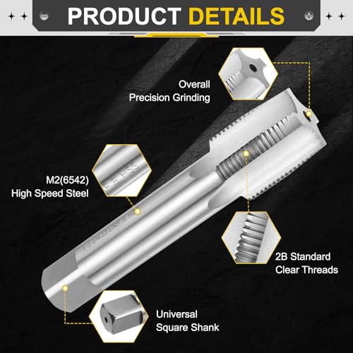 Image of uxcell Hand Taper Tap 1-1 /4 inch-12 UNF 2B Left Hand Thread Taper Style Taps Straight Flute Screw Tapping Threading Tool High Speed Steel HSS6542