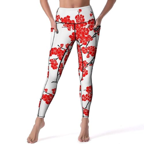 Legging sport femmes anti-glisse rouge imprimé floral pantalon de yoga galbant