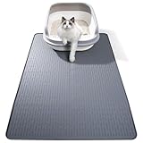 Silicone Cat Litter Mat, 28x20 in Waterproof Litter Box Mat Cats Feeding Mats with Raised Edges, Quick Clean Desig (Grey)