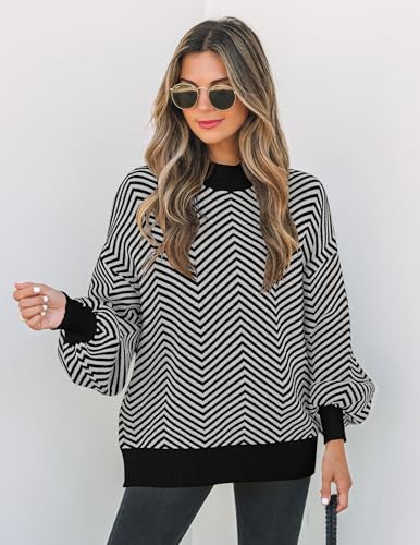 Image of ZESICA Women's 2026 Fall Striped Pullover Sweaters Tops Fashion Outfits