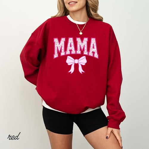 Coquette Mama Sweatshirt, Pink Ribbon Sweatshirt, Floral Mama Sweatshirt, Mama Pink Bow Sweatshirt, Sweatshirt Gift for New Mom To Be, Mom Sweatshirt - Image 5