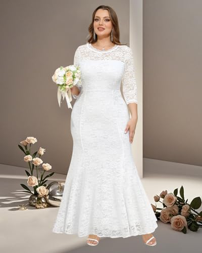 Plus Size Wedding Dress for Bride - Formal Evening Gown Party Lace Mermaid Dresses3
