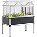 Outsunny Huerto Urbano Elevado 113,5x61x128,5 cm con Cubierta de Policarbonato con Techos Abatibles y Ventanas Correderas Marco de Aluminio y PVC para Plantas Flores Gris