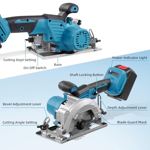 Sararoom 3000W Cordless Circular Saw, 6700RPM Electric Circular Saw with 2 x 2.0Ah Lithium Battery & Charger, Cutting Angle 0-45° Adjustable for Wood Marble Metal, with Blade 5 Sararoom 3000W Cordless Circular Saw, 6700RPM Electric Circular Saw with 2 x 2.0Ah Lithium Battery & Charger, Cutting Angle 0-45° Adjustable for Wood Marble Metal, with Blade - Image 5