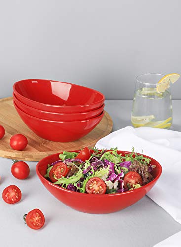 Vasa Casa Serving Bowls Set Of 4, 20 Ounce Ceramic Salad Bowls, Serving Dishes Set For Salad, Pasta, Soup, Dessert, Red #TOP5