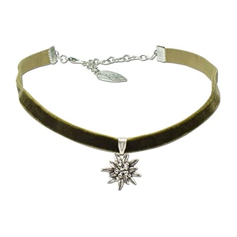 Alpenflüstern Trachten-Samt-Kropfband Strass-Edelweiß klein - Trachtenkette enganliegend, Kropfkette elastisch, Damen-Trachtenschmuck, Samtkropfband schmal grün DHK099 Cover