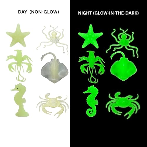 Image of ZESTHOME Glow in the Dark Sea Animal Toy Set for Kids - Ocean Creature (Crab, Lobster, Starfish, Stingray, Seahorse & Octopus) | Non-Toxic PVC Bath & Learning Toys (Age 3+) | 8-10 cm | 6 Piece