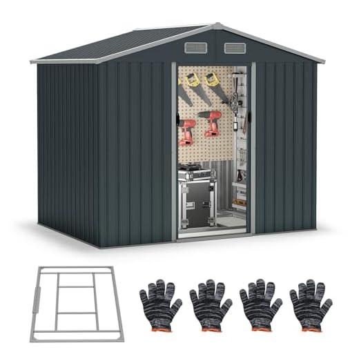 COSTWAY Casetta da Giardino 3,66㎡, Capanno da Esterno con Tetto Spiovente e Porte Scorrevoli, 4 Prese d'Aria e Base, in Metallo Zincato Resistente alle Intemperie, 235 x 171 x 196 cm