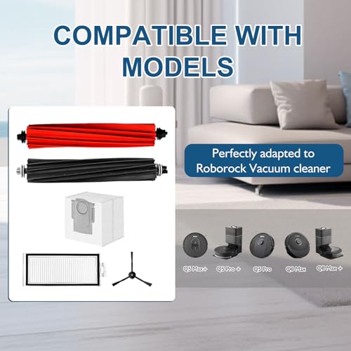 Image of Q5 Max+ Replacement Parts for Roborock Q5 Max+,Q5 DuoRoller+, Q8 Max+ /Q8 Max,Q5 Pro+ /Q5 Pro Vacuum Cleaner,1 set Main Brush,2 HEPA Filters,4 Side Brushes,4 Dust Bags