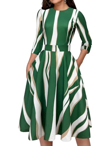 Image of Simple Flavor Women's Floral Vintage Dress Elegant Midi Evening Dress 3 /4 Sleeves