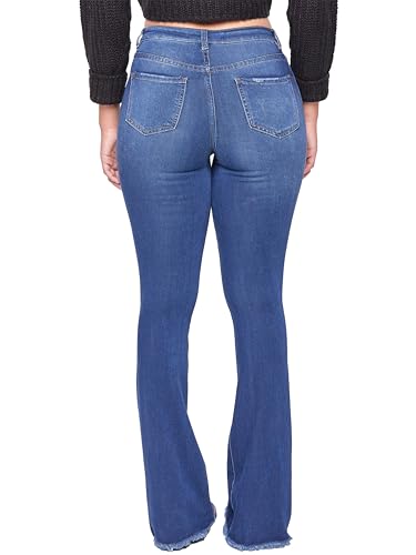 YMI Womens 1 Button HIGH Rise FRAY Hem Flare Jean3