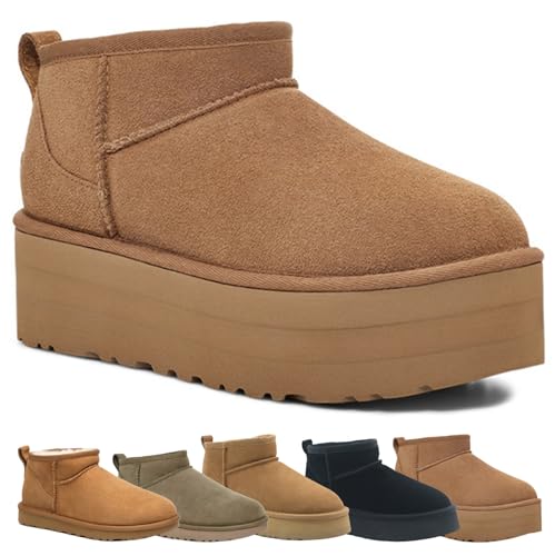 Kids Platform Boots For Girl Fashion Classics Fur Fleece Lined Mini Boots Big Kids Warm Outdoor Indoor House Non-Slip Ankle Boots Little Kid Snow Boots Boys