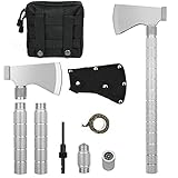 iunio Camping Axe Multi-Tool Hatchet Survival Kit 17 inch Folding Portable Camp Ax for Outdoor Hiking Backpacking Hunting Emergency (Silver with Bag)