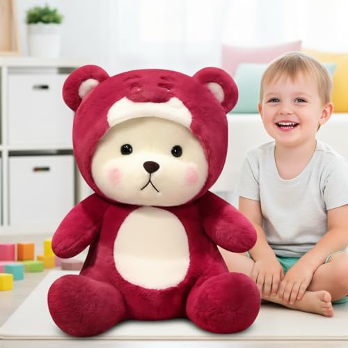 Image of Cartoon Plush Cross-Dressing Teddy Bear Plush Toy, Cute Teddy Bear with Removable Stitchhat (Pink StrawberryBear, 11 inch / 0.5 lb)