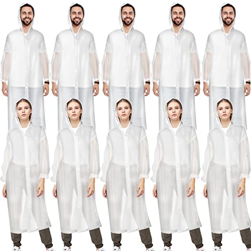Vicenpal 10 Pcs Rain Ponchos for Adults Reusable Raincoat EVA Rain Coats for Women Men Waterproof Jacket with Drawstring Hood Sleeves