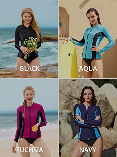 Image of ATTRACO Women's Rashguard Swimsuit Zip Front Sun Protection Swim Shirt UPF 50+
