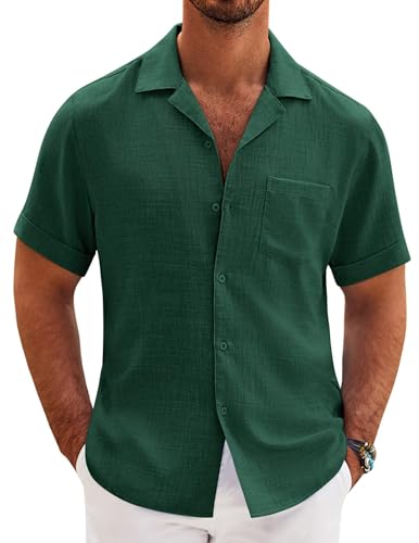 COOFANDY Mens Casual Short Sleeve Button Down Shirts Cuban Linen Textured Shirt Summer Beach Wear
