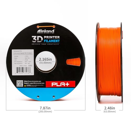 Image of INLAND Micro Center PLA+ 3D Printing Filament 1.75mm - PLA Pro Dimensional Accuracy + /- 0.03 mm - 1kg Cardboard Spool (2.2 lbs) (1 Pack Orange, 1.75mm)