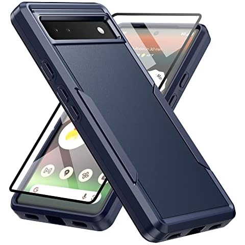YEMODO Pixel 6A Case 6.1" 2022, [4 in 1] with Tempered Glass Screen Protector & Camera Lens Protector, Lightweight Slim Anti-Drop, Multi Layer Full Body Protective, Blue Cover