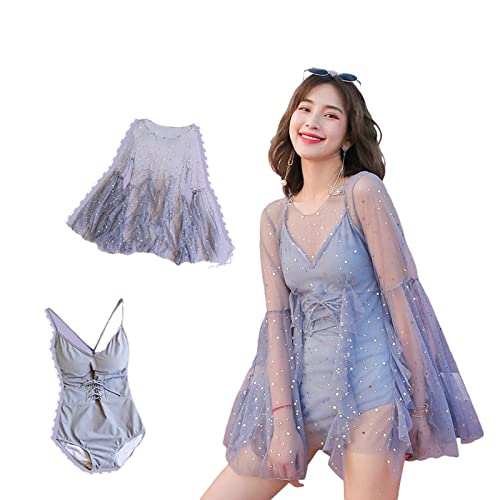 BXCNCKD Fairy Swimsuit Female ins Wind Swimsuit Korean Version Slim Swimsuit Girl Swimsuit Two-Piece Cute Pure Swimsuit(Blue Grey,XL)