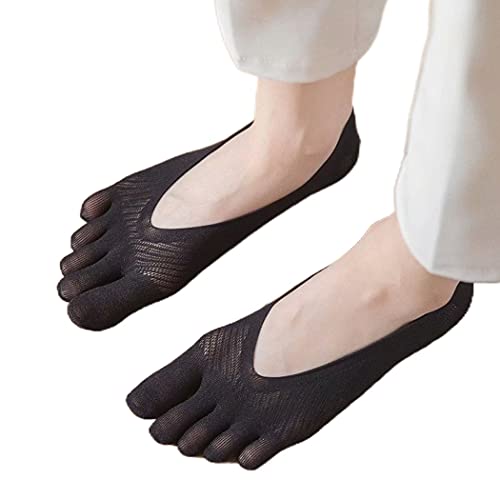 Campsis 5Pack Low-cut Invisible Full Five Finger Socks Black Thin Semi SheerSocks Non Slip Toe Liner Socks