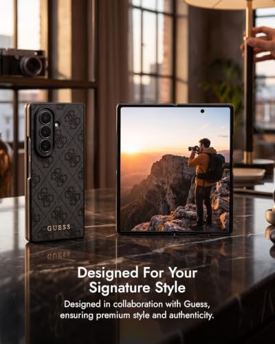 Image of CG MOBILE Guess [Official Licensed], Protective Case Designed for Galaxy Z Fold 8 Ultra | 4G PU Case with Big 4G & Classic Metal Logo - Black