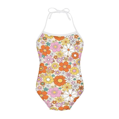 Girls Fitted Halter Modest One Piece Swimsuit Hawaiian Summer Cute Graphic Beach Swimwear Size