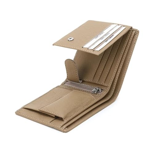 Image of VEMILIO Vegan Leather Wallet for Men with ID Window, Coin Pocket, Zipper Pocket & Multiple Card Slots | Bi-Fold Gents Purse with Currency Compartments | Slim Stylish Men's Wallet (Beige)
