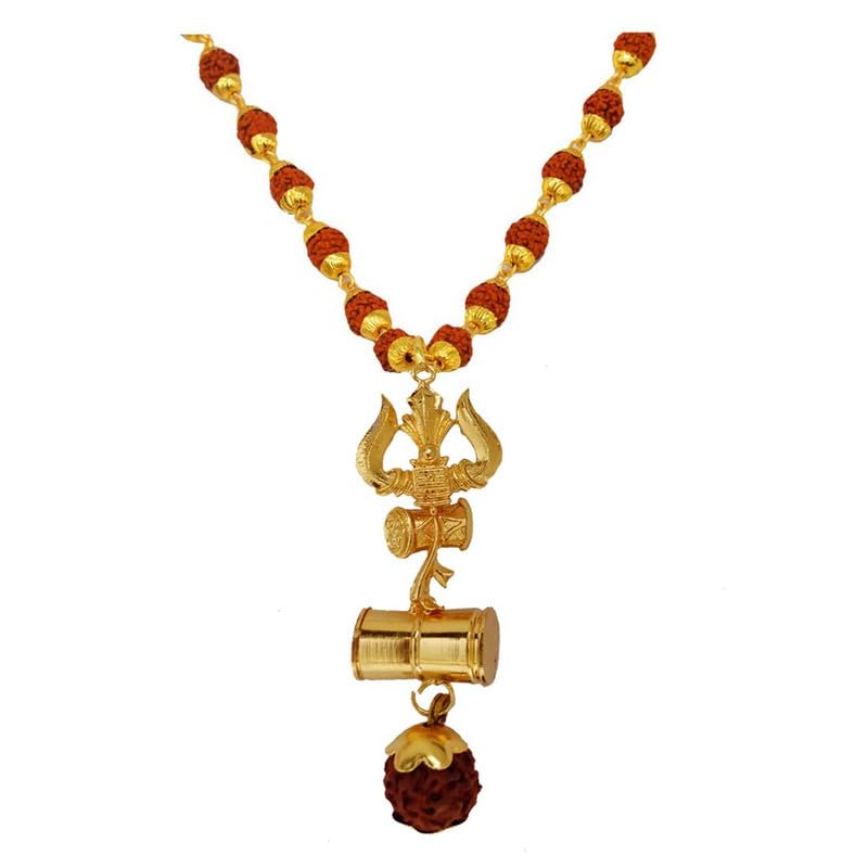 m men style Religious Lord Shiv Trishul Damaru Rudraksha Mala Red Brass, Wood Pendant Necklace Chain SPn2020808-picture-38