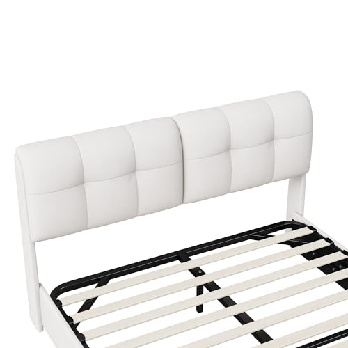 Cama doble con espacio de almacenamiento, 140 x 200 cm, cama tapizada con tiras LED y mecanismo hidráulico, cama para maletero con gran espacio de almacenamiento, funda de terciopelo color crema (140 - imagen 9