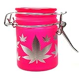 Airtight Glass Herb Mini Storage Jar with Clamping Lid in Choice of Design (Frosted Neon Pink/Silver...