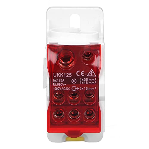 Atyhao Din Rail Distribution Box, Red, Screw Terminal, Screw Connector, Brass, PA66 Flame Retardant, 690V, 125A