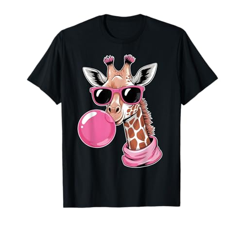 Funny Girafe Pink Bubble Gum and Pink Lunettes de soleil T-Shirt