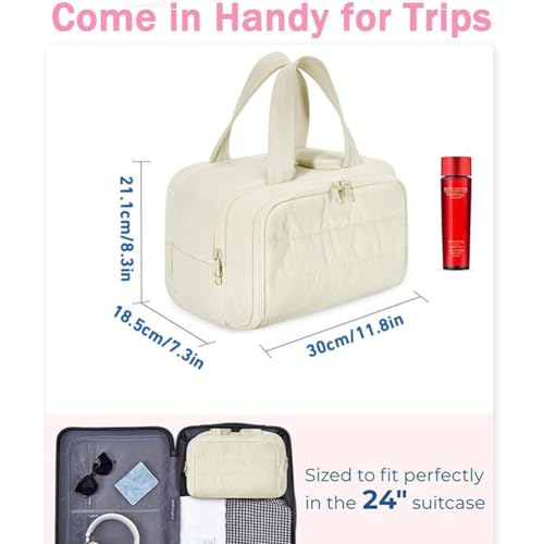 MaisonGinza Cloud Carry Bag, Large Capacity Wide-Open Travel Toiletry Bag, 4-in-1 Puffy Multi-functional Makeup Bags for Women, Portable Waterproof Open Flat Cosmetic Organizer Bags (Brown)3