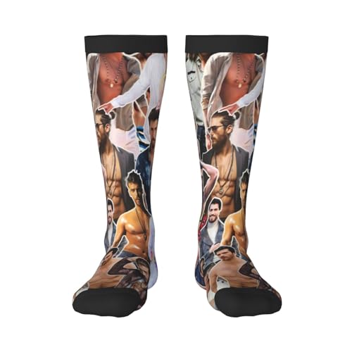 Moonforever Can Yaman - Calcetines deportivos unisex para hombre, calcetines tobilleros acolchados para correr, calcetines de algodón, 2 Negro-1, Altoa única