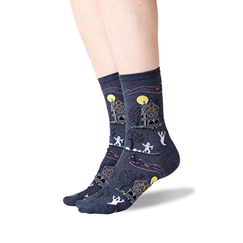 HOTSOX Womens Haunted House Socks 1 Pair, Denim Heather, Womens 9-11