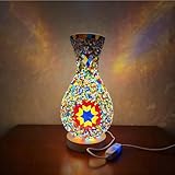 Fespcj Türkische Marokkanische Vase Tischleuchte - Schaltflächensteuerung als Bettpartner Wohnzimmer Oder Meditationsraum Beleuchtung Farbe Glasvase USB-Stecker (5.11in*11in)
