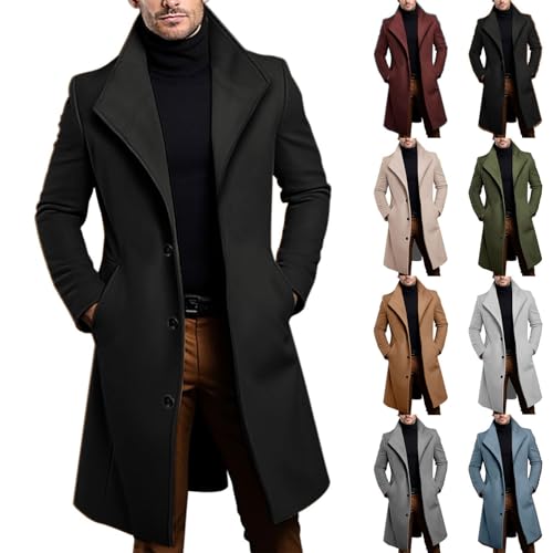 Image of Blczomt Mens Trench Coat Fall Winter Long Single Breasted Peacoat Big and Tall Casual Warm Soft Lightweight Jacket Clothes