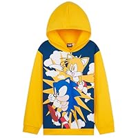 Sonic The Hedgehog Hoodie for Boys Teens Shadow Knuckles Tails Warm Hooded Sweatshirt Jumper Casual Pullover (Yellow/Blue, 9-10 Years)