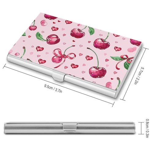 Slim Metal Business Card Holder - Cherry And Heart Shape Aluminum Alloy Card Case with Buckle Closure, Holds 20 Cards & Cash, Professional Credit Card Size ID Holder for Men Women Gift2