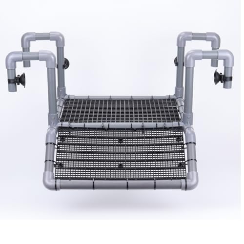 MLONDHSU Extra Large Turtle Basking Platform, 19? Wider Hanging Turtle Dock, Basking Area for Aquarium Tank 40 Breeder, 50/65/75/90 Gallon, Red Eared Slider Tank Accessories(Grey and Black)