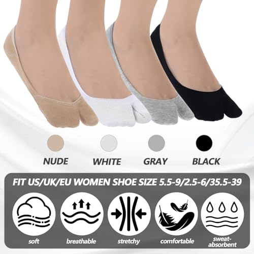4 Pairs Flip Flop Socks, Women Tabi Socks Low Cut No Show Socks Elastic Short Sandal Sock for Men and Women2