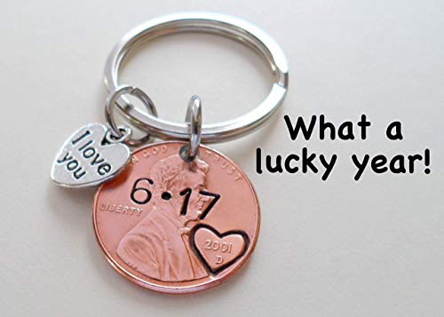 Jewelryeveryday Custom Hand Stamped Personalized Penny Keychain Initials With Heart Around Year & Other Options thumb #2