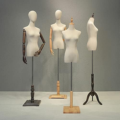 Female Tailors Dummy Mannequin Torso Mannequin Stand, Female Mannequin Torso Dress Form, Height Adjustable Half Body Manikin for Store Clothing Display Shelf with Movable Solid Wood Arm, 3 M