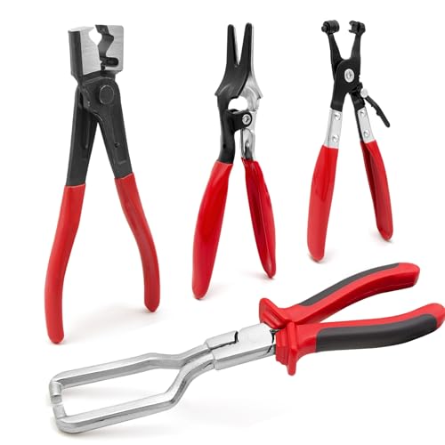 Luriseminger 4 Stück Schlauchklemmenzange Set, KFZ Schellenzange Set, Schlauchschellenzange, Schlauch Entferner Zange, Benzinleitungs Zange, Clic & Clic-r Typ Schlauchschellenzange