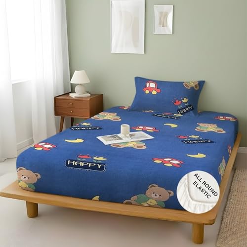 Image of Weave & Decor Kids Fitted bedsheets Single Bed 36x78x6 inch with Pillow Cover 20x30 inch, Breathable Soft Fabric, for Single Mattress