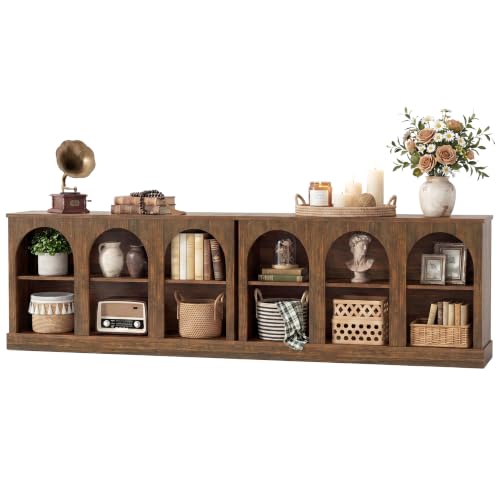 Image of Tribesigns Farmhouse Console Table Set of 2, Extra Long Entryway Table with 3 Tier Storage, Wooden Rectangular Sofa Table Behind The Couch for Entrance, Hallway, Living Room, Dark Brown